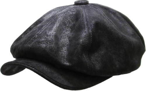 KBETHOS Leather Ascot Made in USA Ivy Collection Classic Newsboy Caps - color: (B) Leather - Black, size: Small-Medium