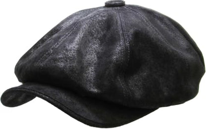 KBETHOS Leather Ascot Made in USA Ivy Collection Classic Newsboy Caps - color: (B) Leather - Black, size: Small-Medium
