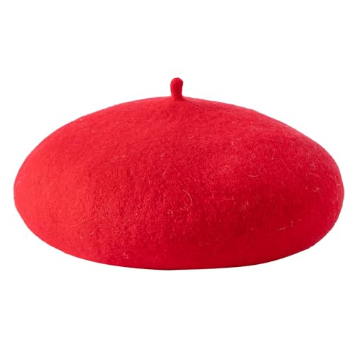 Lanzom Wool Blend Women Beret Hat French Beret Cap Winter Fashion Solid Color Hat for Women Girls Lady - color: Red