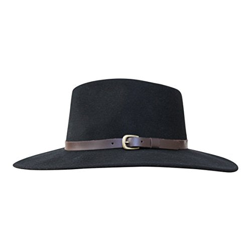 B&S Premium Lewis - Wide Brim Fedora Hat - 100% Wool Felt - Water Resistant - Leather Band - color: Black, size: 7-7 1/8