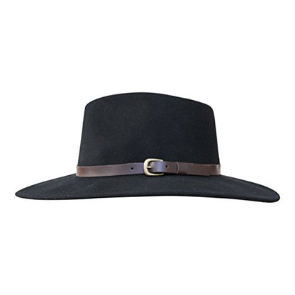B&S Premium Lewis - Wide Brim Fedora Hat - 100% Wool Felt - Water Resistant - Leather Band - color: Black, size: 7 3/4