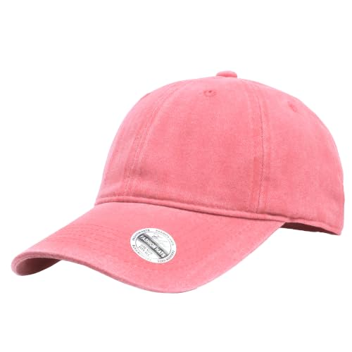 Falari Vintage Washed Cotton Baseball Caps, Original Classic Adjustable Size Low Profile Unconstructed Distressed Dad Hat - color: 1pk - Pink