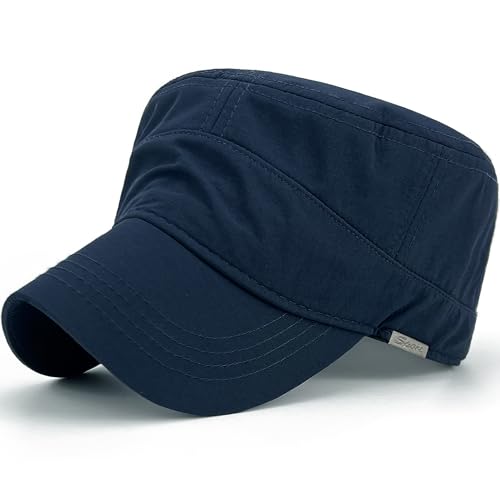 Loneshark Water Resistant Military Hat Quick Dry Cadet Cap Army Flat Top - color: Sport-logo-navy