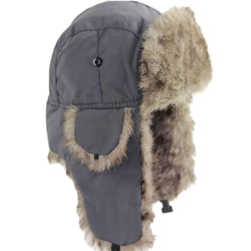 Lukitty Trapper Warm Russian Trooper Hat Winter Skiing Cap Women Men Windproof - color: Grey