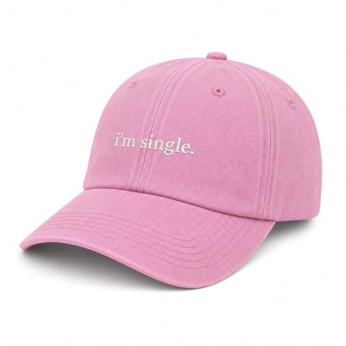I'm Single Funny Embroidered Baseball Cap, Washed Cotton Adjustable for Women Men, Vintage Casual Cap, Statement Gift - color: Baby Pink