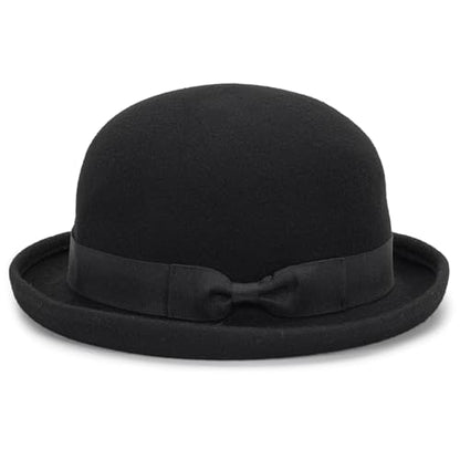 Bowler Fedora Hat with Rolled Brim - 1920s Classic Wool Derby Hats for Man Woman