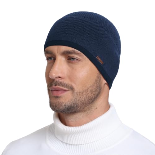 Wmcaps 33% Wool Blend Beanie for Men & Women, Warm Breathable Skull Cap - color: Navy Blue