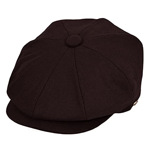 Men's Classic 8 Panel Wool Blend Newsboy Snap Brim Collection Hat - color: Brown, size: Medium