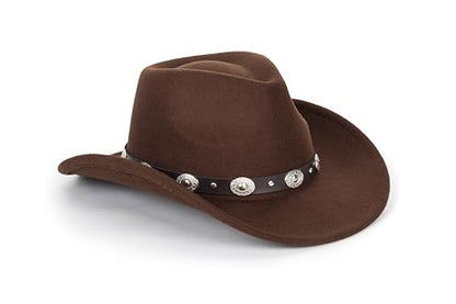 Women-Men Felt-Western-Cowboy Hat-Classic Brim Belt Buckle Cowgirl Fedora M - color: Coffee