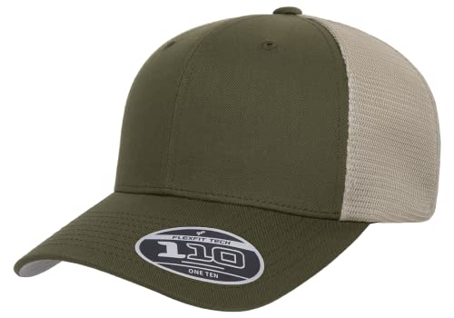 Flexfit 110M Trucker Mid-Profile Mesh Back Snapback Cap - color: Olive/Khaki