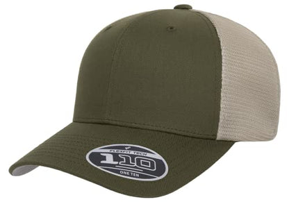 Flexfit 110M Trucker Mid-Profile Mesh Back Snapback Cap - color: Olive/Khaki