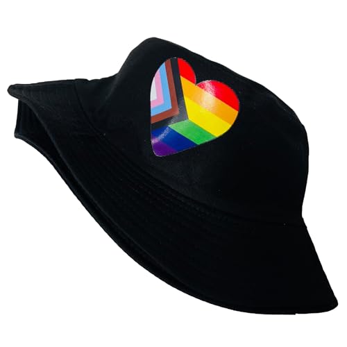 Pride Unisex Bucket Hat Reversible Double-Side-Wear Packable for Travel, Outdoors, and Beach - color: Black Progress Pride Heart