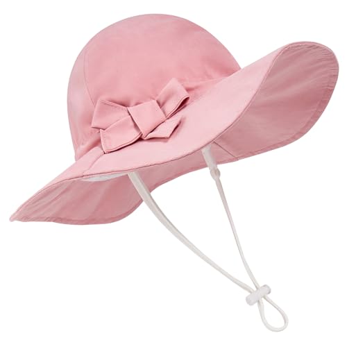 Durio UPF 50+ Baby Sun Hat - Wide Brim Beach Bucket Hats for Infant Girls 0-4T, Outdoor Summer Hat for Newborn to Toddler - color: D Pink, size: 2-4T