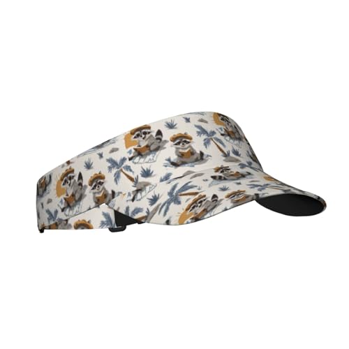 Sports Sun Visor Hat for Men Women, Adjustable Breathable Golf Tennis Cap - color: Funny Gray Raccoons