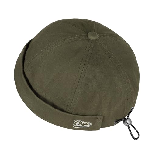 Croogo Brimless Hat for Men Cotton Docker Cap Adjustable Retro Skullcap - color: Darkgreen