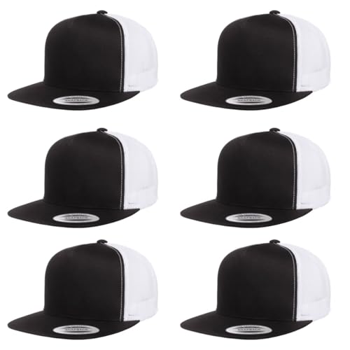 Yupoong 5-Panel YP Classic Trucker Cap | High Profile Flat Visor Snapback - color: Black/White