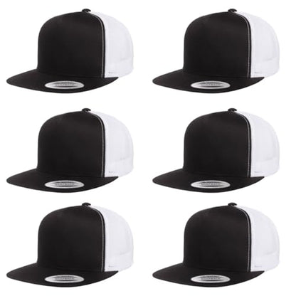 Yupoong 5-Panel YP Classic Trucker Cap | High Profile Flat Visor Snapback - color: Black/White