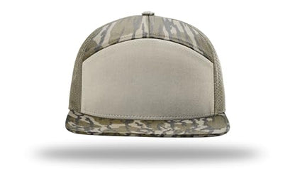 Richardson 168 168P Hat 7-Panel Trucker Cap Hi-Pro Snapback Cap Camo Hat Adjustable Baseball Hat Blank Hat Bulk Hats - color: Bottomland/Loden
