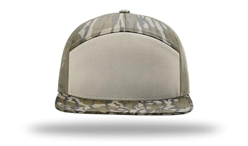 Richardson 168 168P Hat 7-Panel Trucker Cap Hi-Pro Snapback Cap Camo Hat Adjustable Baseball Hat Blank Hat Bulk Hats - color: Bottomland/Loden