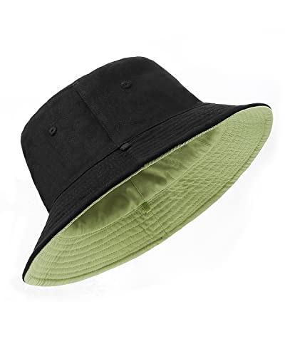 Zylioo XXL Bucket Hat for Big Heads, Reversible Fishing Sun Hat - color: Black-avocado Green, size: Large-X-Large