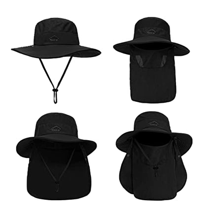 Fishing Hat for Men, Outdoor 3 in 1 Sun Hat Summer Safari Boonie Cap - color: Black