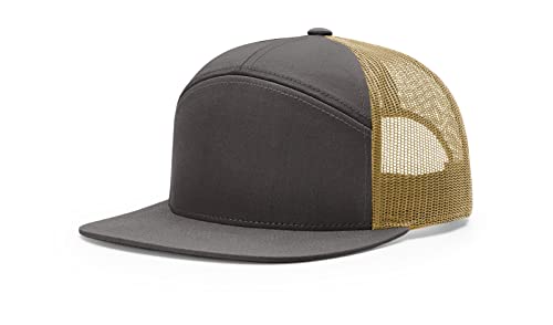 Richardson 168 Hi-Pro 7 Panel Adjustable Snapback Trucker Mesh Back Cap - color: Charcoal/Old Gold