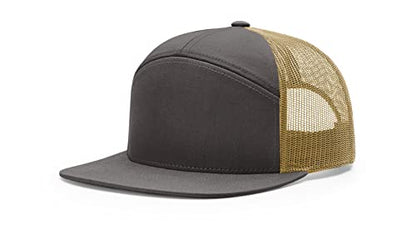 Richardson 168 Hi-Pro 7 Panel Adjustable Snapback Trucker Mesh Back Cap - color: Charcoal/Old Gold