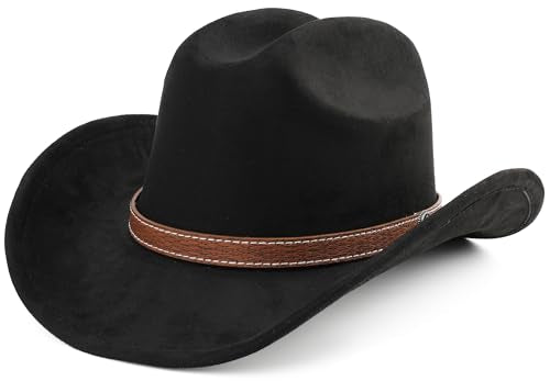 Western Cowboy Hat for Women Men Small Short Wide Brim Beach Cowgirls Cattleman Cowboys Hats - color: Black
