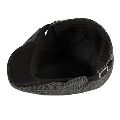Newsboy Hat for Men Flat Cap Adjustable Tweed Ivy Gatsby Cabbie Hat - color: Plaid-black