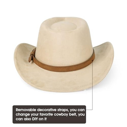 2 Pack Western Cowboy Hats for Women Men 2 Different hat Bands - color: Coffee+beige