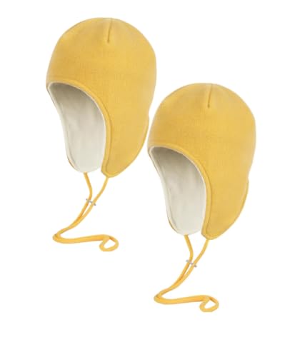 Mens Womens Warm Fleece Beanie Soft Winter Hat with Ear Flaps Windproof Ski Snow Cycling Skull Cap Helmet Liner - color: Yellow&yellow-2pack