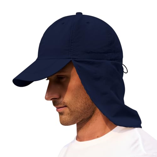 American Trends Mens Sun Hat with Neck Flap, UV Protection Outdoor Flap Hat, Packable Soft Fishing Hiking Gardening Hat - color: Navy