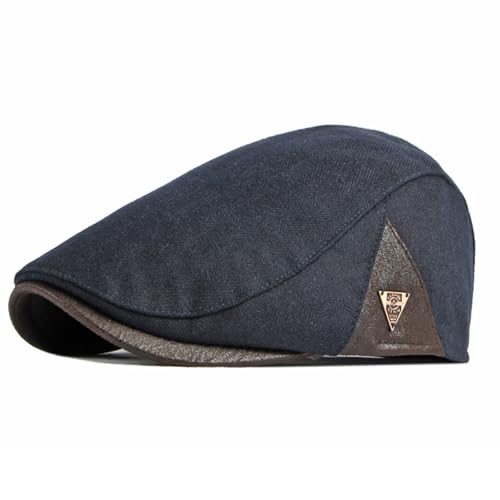 meioro Men's Cotton Newsboy Hat Adjustable Tweed Flat Cap for Men - color: Navy