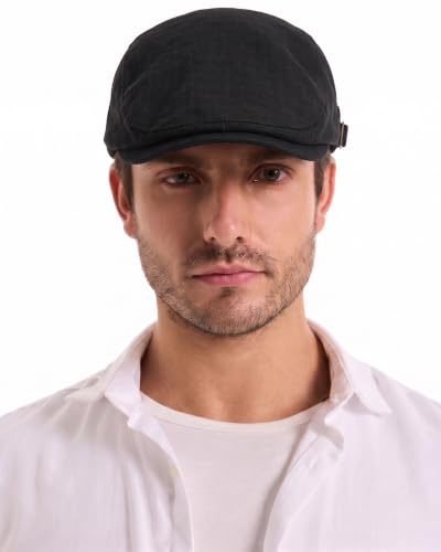 ZLYC Men Summer Flat Cap Scally Ivy Gatsby Newsboy Beret Driver Hat - color: Plain Black