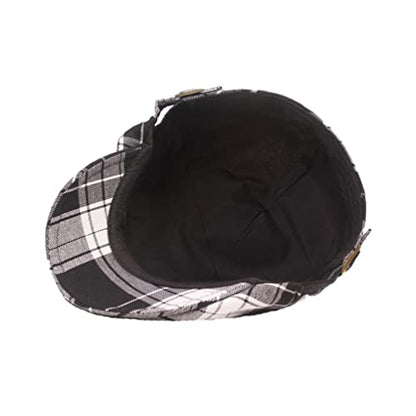 WITHMOONS Adjustable Colorful Plaid Flat Cap Newsboy Cabbie Gatsby Golf Beret Hat YZ30109 - color: Black