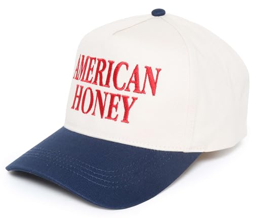 D&Y Retro 2-Tone Canvas Baseball Cap for Women - Funny Embroidered Distressed Snapback, Adjustable Cotton Dad Hat - color: American Honey-navy