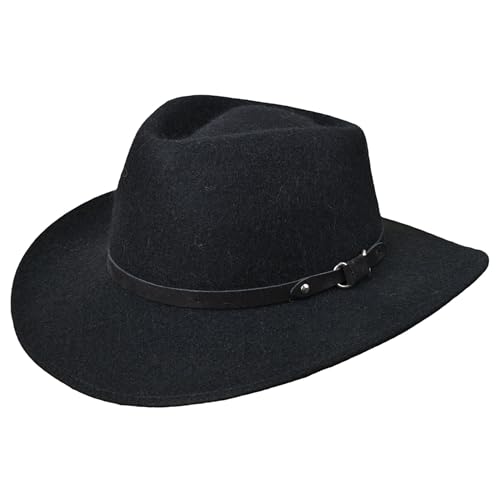 Bigalli Melbourne Alpaca & Wool Felt Cowboy Fedora Hat for Men Women Crushable Teardrop Genuine Leather Detail | Outback - color: Black, size: Large