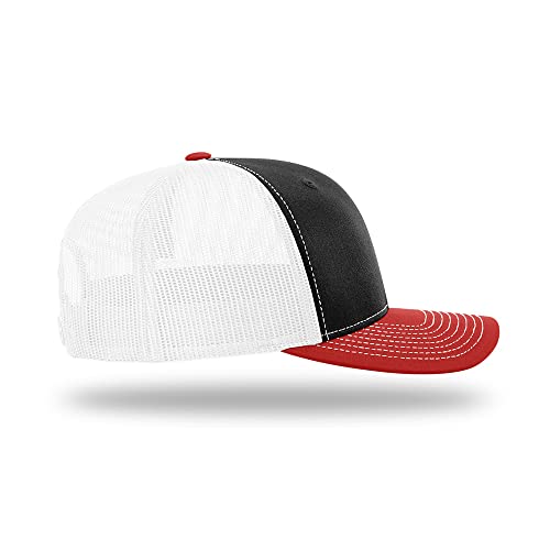 Richardson 112 Classic Six-Panel Adjustable Snapback Trucker Cap - color: Black/White/Red