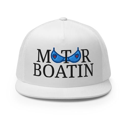 NX Motor Boatin Embroidered Flat Bill Trucker Hat High Crown Snapback Cap - color: White