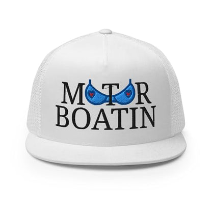 NX Motor Boatin Embroidered Flat Bill Trucker Hat High Crown Snapback Cap - color: White