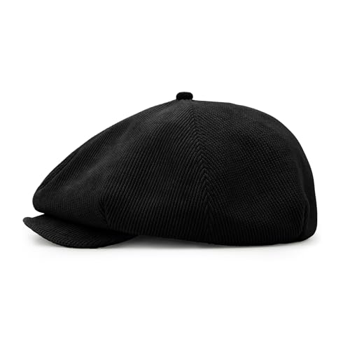 CLAPE Men's 8 Panel Newsboy Hat Applejack Cap with Snap Brim Herringbone Cabbie Cap Soft Gatsby Ivy Driving Hat Scally Hats - color: Bl45-black