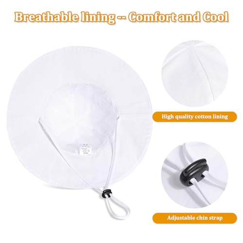 Baby Girl Sun Hat with UPF 50+ Outdoor Adjustable Beach Hat with Wide Brim Bucket Hats - color: Pink & White -2pcs, size: 0-6 Months