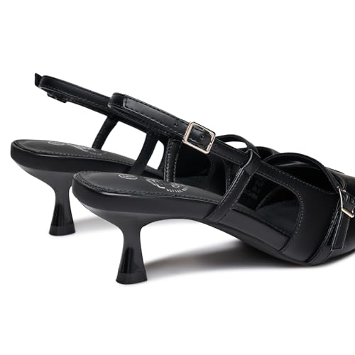 Trary Slingback Heels for Women - Pointed Toe Pumps, Comfortable & Stylish for Parties & Work - 3.2inch High Heels, Rhinestone & Glitter Dressy Shoes - color: Pu Black-b, size: 7