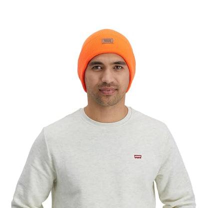 Levi's Mens All-Season Hero Beanie Soft Knit Cuffed Winter Hat, Warm & Comfortable Everyday Style - color: Neon Orange Solid