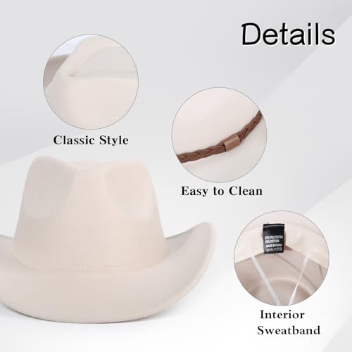 2 Pack Western Cowboy Hats for Women Men 2 Different hat Bands - color: White+coffee