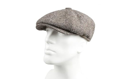 8 Panel Wool Blend Newsboy Cap – Classic Tweed & Herringbone Baker Boy Hat for Men & Women - color: Beige Tweed, size: X-Large