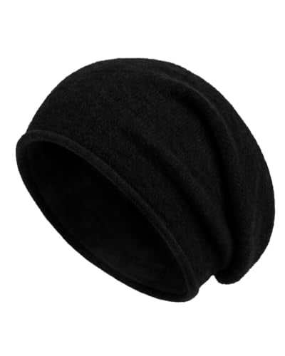 Zylioo XXL Slouchy Beanie for Big Heads Women,Lightweight Stretch Knit Hat - color: Black