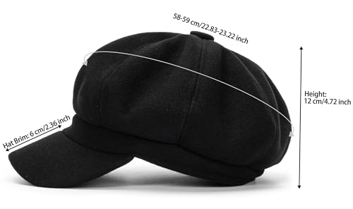 Women Wool-Blend Newsboy-Cap Gatsby Ivy Painter Hat Pageboy Caps - color: Black