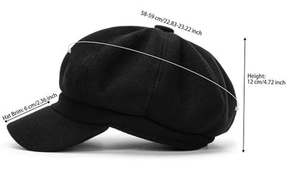 Women Wool-Blend Newsboy-Cap Gatsby Ivy Painter Hat Pageboy Caps - color: Black
