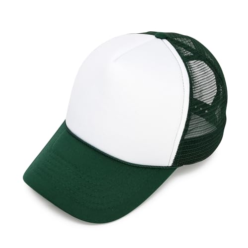 DALIX Two Tone Trucker Hat Summer Mesh Cap with Adjustable Snapback Strap - color: Green White, size: One Size